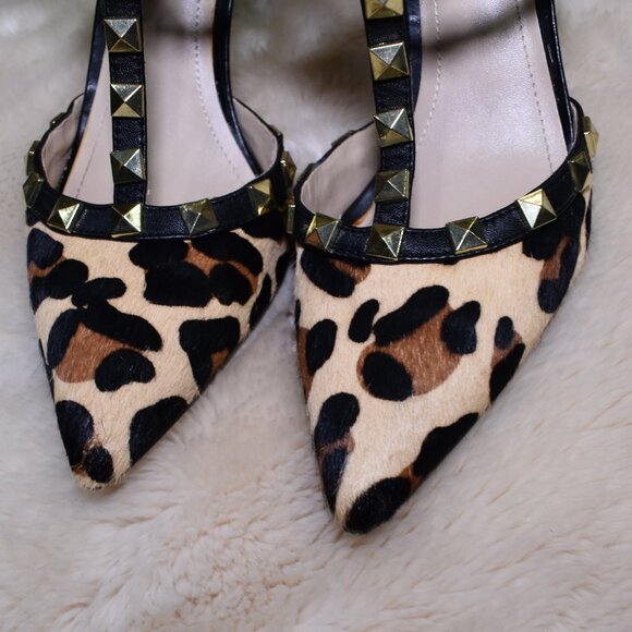 BCBG Darron Leopard Studded Strappy Stiletto Heels 7.5 Pointed Toe - Picture 5 of 11
